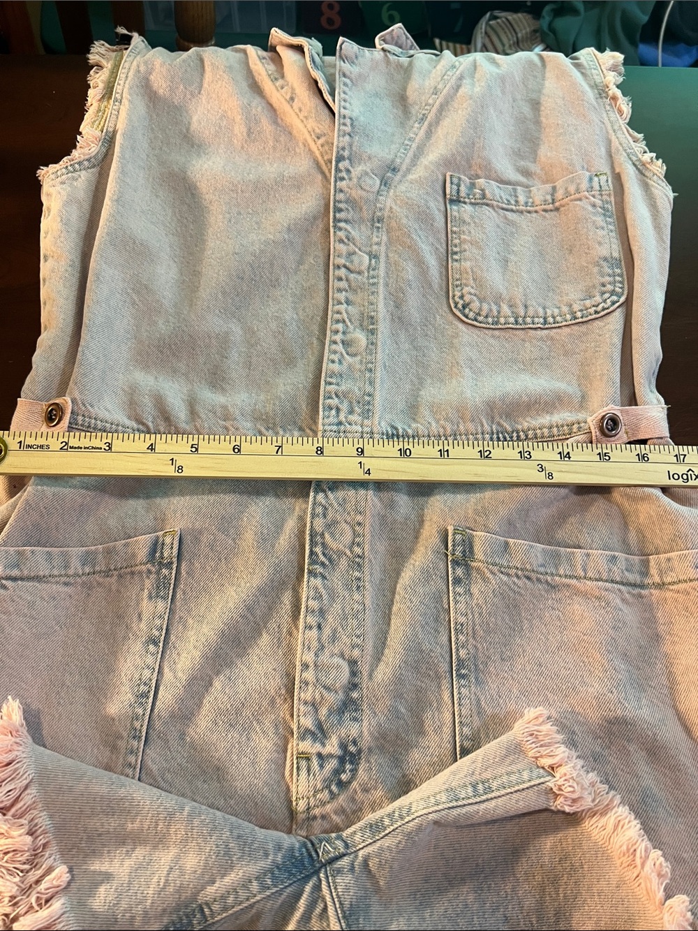 One Teaspoon Light Pink Distressed Denim Romper - Picture 7 of 8